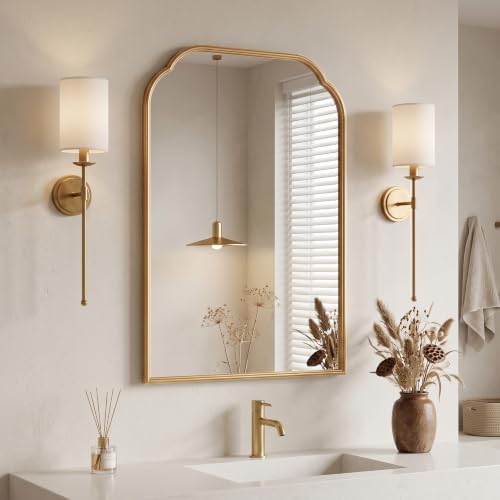 39"x29"﻿ Gold Bathroom Scalloped Mirror, Rust-Proof Metal Frame