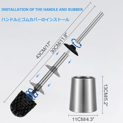 SUS304 Stainless Steel Toilet Brush and Holder Hard Bristles Bathroom Brush Head Toilet Cleaner for Bowl Bathroom Cleaning Brush Caddy with Oily Coating Brushed Chrome