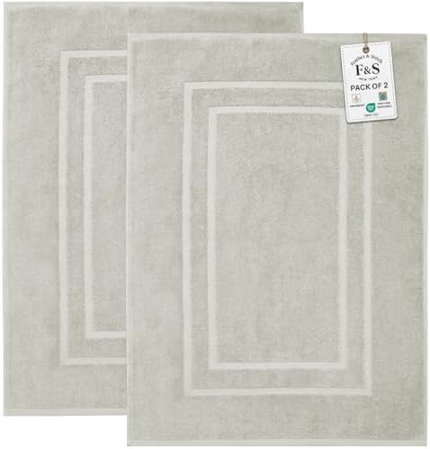 Feather & Stitch 2 Piece Towel Like Bath Mats (30x21 Inch) 100% Cotton Terry Bath Mats, Bathroom Shower Floor Mats [NOT A Bathroom Rug], Soft Absorbent Washable Mats - Silver Birch