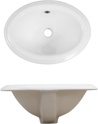 Bathroom Oval Vessel Sink 16" x 12" Small Semi Recessed Sink White Ceramic Sink with Overflow Modern Sinks Bowl Vanity Above Counter Basin