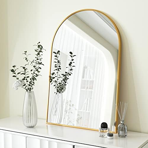 HARRITPURE Arched Bathroom Mirror 24" x 36“ Gold Modern Wall Mirror Aluminum Alloy Frame Decorative Mirrors for Bedroom Living Room Entryway