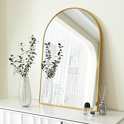 HARRITPURE Arched Bathroom Mirror 24" x 36“ Gold Modern Wall Mirror Aluminum Alloy Frame Decorative Mirrors for Bedroom Living Room Entryway