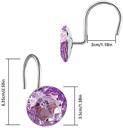 12 Pcs Bling Rhinestones Shower Curtain Hooks Bathroom Rolling Hooks