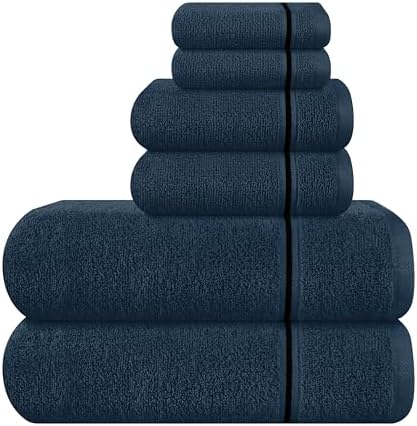 MyOwn Ultra Soft 6 Pack Cotton Towel Set, Contains 2 Bath Towels 28x55 inch, 2 Hand Towels 16x24 inch & 2 Wash Coths 12x12 inch, Ideal Everyday use, Compact & Lightweight - Mineral Blue