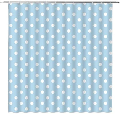 Polka Dot Shower Curtain Light Blue White Retro Spot Vintage Fabric Decorative Bathroom Curtains with Hooks,67" Wx70 H