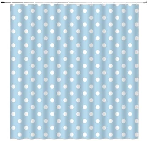 Polka Dot Shower Curtain Light Blue White Retro Spot Vintage Fabric Decorative Bathroom Curtains with Hooks,70" Wx70 H