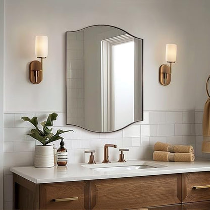 ANDY STAR 24"x30" Scalloped Mirror for Bathroom，Brushed Bronze Rectangle Wall Mirror with Curved Edge Stainless Steel Metal Frame, Wall-Mounted Mirror for Bathroom, Entryway, Living Room