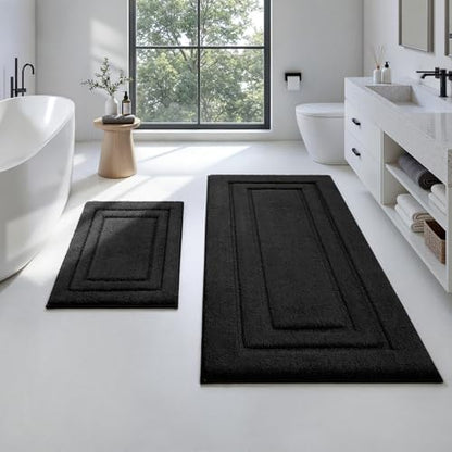 HOMEIDEAS Bathroom Rugs Sets 2 Piece, Soft Extra Long Bath Mat Black