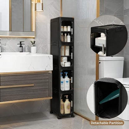 4-Tier Narrow Storage Cabinet Slim Bathroom Tall Skinny Organizer,Black