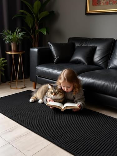 Upgrade Waffle Bath Mat Set 2 Piece, Boho Bathroom Rugs Absorbent Non Slip, Ultra Soft Bathroom Mat, Machine Washable Knit Bath Rugs with Border for Bathroom, Bedroom, Kitchen, Shower, Tub, Black
