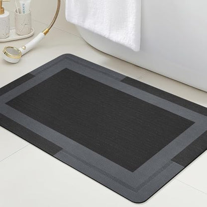 ACCUMTEK Non Slip Bath Mat, Thin Bathroom Rugs Fit Under Door, Quick Dry Bath Mats, Machine Washable Bath Rugs for Bathroom, Bathtub & Kitchen, Bathtub, Black/Bordered/32 x20