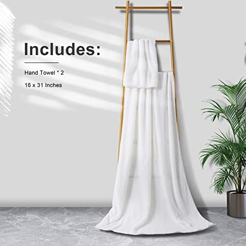 2 Piece Hand Towels Set,100% Microfiber - Quick Dry, Thick, Soft, Plush and Highly Absorbent Luxury Hotel & Spa Bath Towel for Bathroom, Pack of 2 (White)