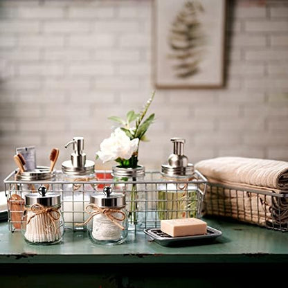 SheeChung Mason Jar Bathroom Accessories Set, Rustic, 6Pcs, Brushed Nickel