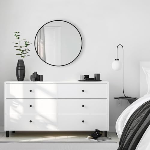 24 inch Black Circle Mirror, Round Mirror, Matte Black Metal Frame
