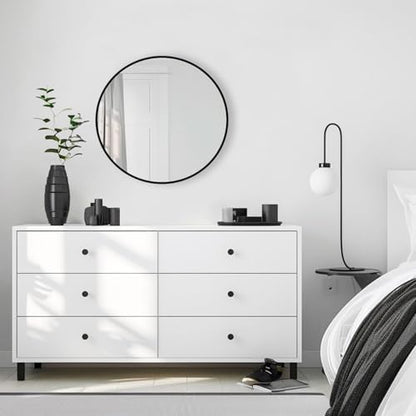 24 inch Black Circle Mirror, Round Mirror, Matte Black Metal Frame
