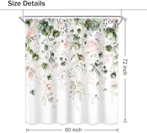 Summer Green Pink Floral Spring Eucalyptus Bathroom Shower Curtain Set