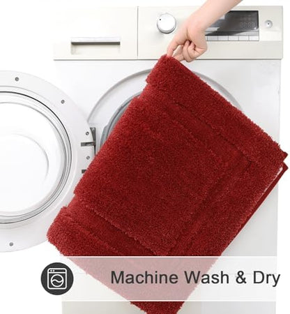 SHACOS Soft Microfiber Bathroom Rugs Set of 2 Pieces, Red
