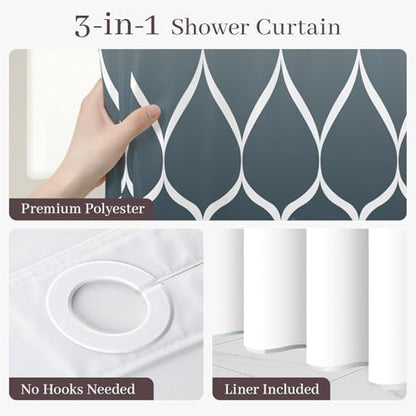 Yiatn Ombre Aegean Blue Shower Curtain with Snap-in Liner, 71 x 74 Inch