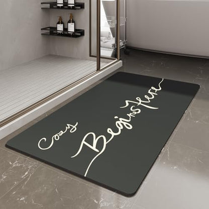 MontVoo Bath Mat-Bath Mat Rug Non Slip Super Absorbent Stain Resistant Quick Dry Thin Bathroom Rug-Bath Mats for Bathroom Floor Bathtub Vanity-Bathmat Bath Rug Easy Care-17"x35",Black