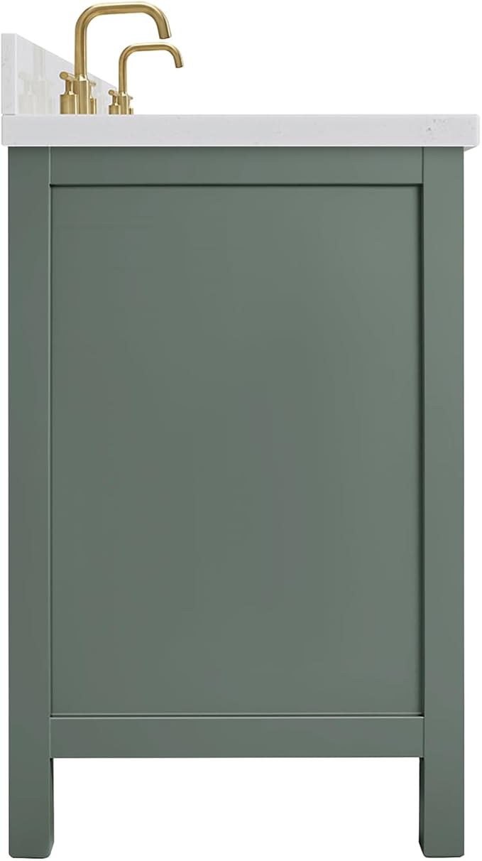 ARIEL Cambridge 60 Inch Double Rectangle Sink Bathroom Vanity with Carrara White Quartz Countertop 1.5 Inch in Vintage Green