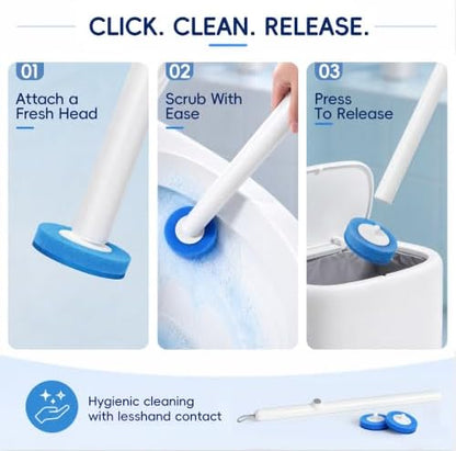 Toilet Bowl Cleaning Wand, Disposable Toilet Brush Kit with Replacement Heads and Press Button Handle (42 Refills)