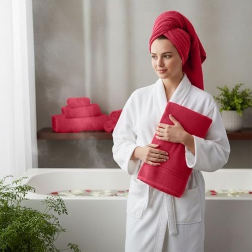 8 Piece Bath Towels for Bathroom - 100% Cotton, Soft Absorbent Bathroom Towels Set - 2 Extra Large Bath Towels, 2 Hand Towels & 4 Washcloths - Hotel Spa Thick Plush Towel, Red