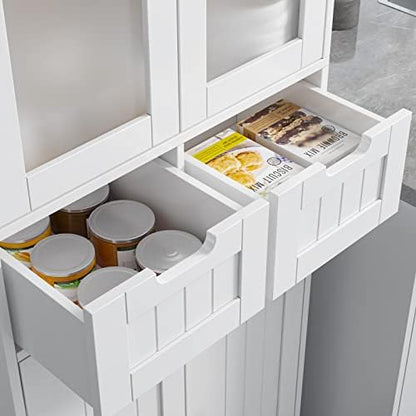 HORSTORS 67" H Bathroom Storage Cabinet, White Linen Cabinet with Drawers