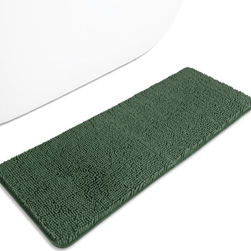 Bathroom Runner Rug 47 x 17 Inch – Long Bath Mat | Absorbent and Washable Thick Chenille Bath Rug Non-Slip Runner Rug for Bathroom, Shower, Sink(Hunter Green)