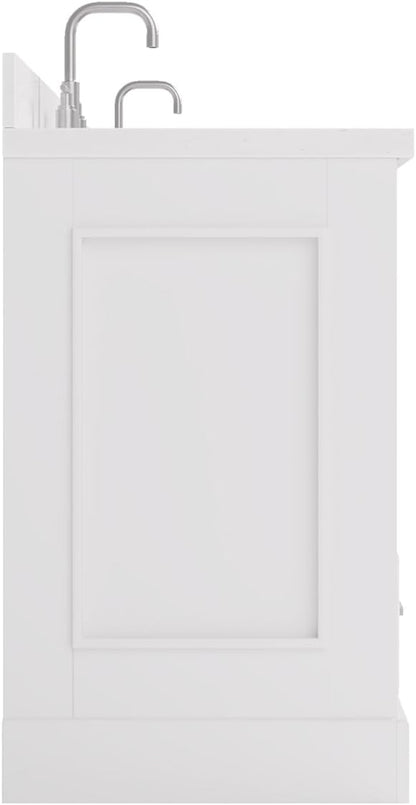 ARIEL Stafford 84-inch Bathroom Vanity with Sink,Solid Wood, 1.5in Carrara White Quartz Countertop & Backsplash, Double Rectangular Porcelain Sink, 4 Soft Closing Doors, 5 Dovetail Drawers, White