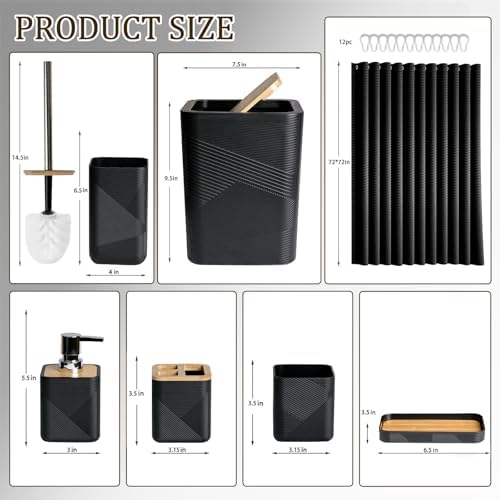 CERBIOR Bamboo Bathroom Accessory Set with Shower Curtain,Black,20PCS