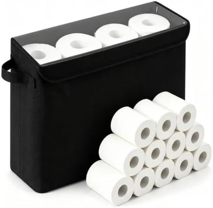 Cupic Cupid Bathroom Toilet Paper Storage - Toilet Paper Baskets with Lid Holds 9-12 Rolls, Extra Covered Slim Tissue Holder Cabinet, Narrow Container Bin Organizer Box Black