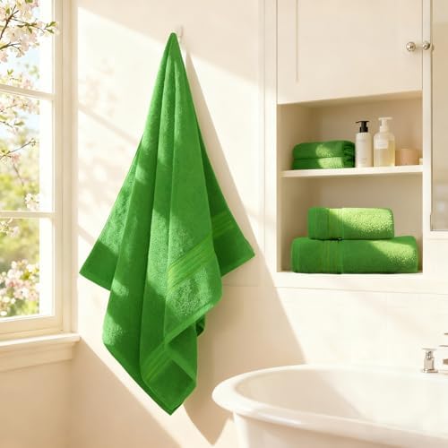 COZYART Luxury Bath Towel Set 6 Pcs Kelly Green 100% Turkish Cotton 650 GSM