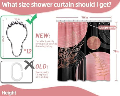 Pink and Black Extra Long Shower Curtain, Tall 72X78 in, Mid Century