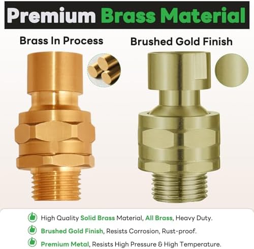 Shower Head Swivel Ball Adapter Brass Adjustable Shower Arm Connector Universal Showering Component Shower Arm Extension- Brushed Gold