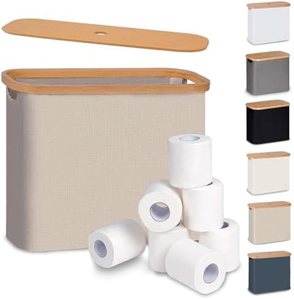 efluky Toilet Paper Basket with Lid, Toilet Paper Organizer for Bathroom, Free Standing Toilet Paper Holder with Storage, Brownbeige