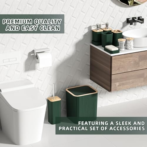 XLHOMO Bathroom Accessories Set - 25PC Green Bathroom Set, Bathroom Set with Shower Curtain and Rugs, Green Shower Curtain Set, Toilet Brush, Bathroom Trash Can