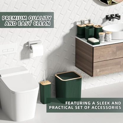 XLHOMO Bathroom Accessories Set - 25PC Green Bathroom Set, Bathroom Set with Shower Curtain and Rugs, Green Shower Curtain Set, Toilet Brush, Bathroom Trash Can