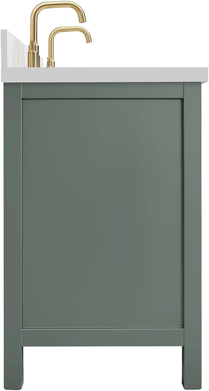 ARIEL Cambridge 67 Inch Double Rectangle Sink Bathroom Vanity with Pure White Quartz Countertop 1.5 Inch in Vintage Green