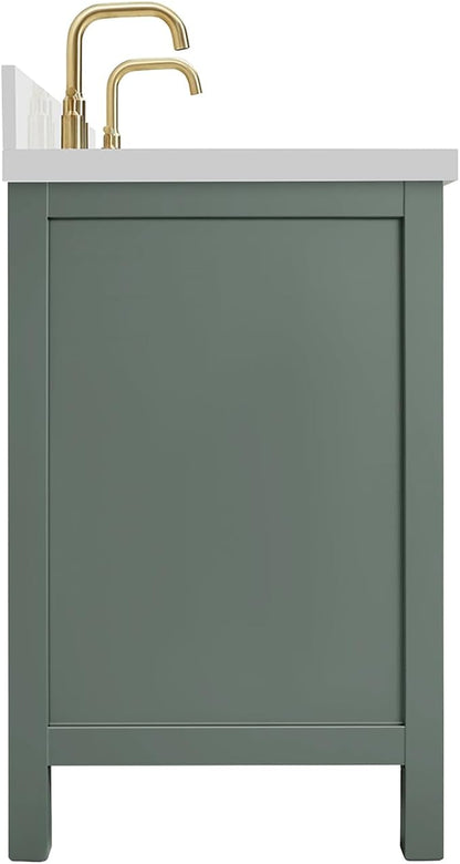 ARIEL Cambridge 67 Inch Double Rectangle Sink Bathroom Vanity with Pure White Quartz Countertop 1.5 Inch in Vintage Green