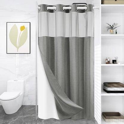 WONICY Small No Hook Shower Curtain with Snap-in Liner, Grey, 36 x 74