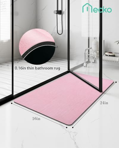Mecko Bath Mat 16"x24",Ultra Thin Bathroom Rug fit Under Door Pink