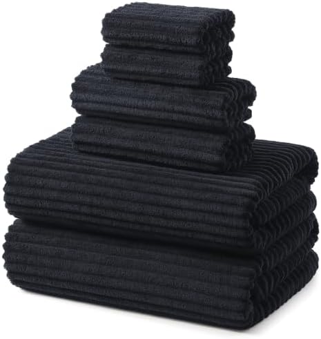REDKISS Black Bath Towels Set 6 Piece - Microfiber Bathroom Towels of 6 Large, Highly Absorbent Bath Towel, Soft Shower Towel for Bathroom, Hotel 2 Bath Sheet 2 Hand Towel 2 Washcloths