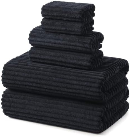 REDKISS Black Bath Towels Set 6 Piece - Microfiber Bathroom Towels of 6 Large, Highly Absorbent Bath Towel, Soft Shower Towel for Bathroom, Hotel 2 Bath Sheet 2 Hand Towel 2 Washcloths