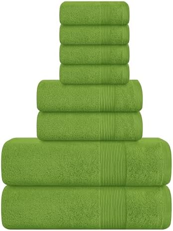 Belizzi Home 8 Piece Towel Set 100% Ring Spun Cotton, 2 Bath Towels 27x54, 2 Hand Towels 16x28 and 4 Washcloths 13x13 - Ultra Soft Highly Absorbent Machine Washable Hotel Spa Quality - Green