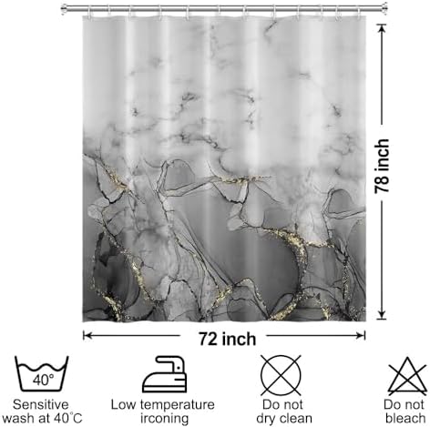 Gray Marble Long Waterproof Shower Curtain 72x78 inches