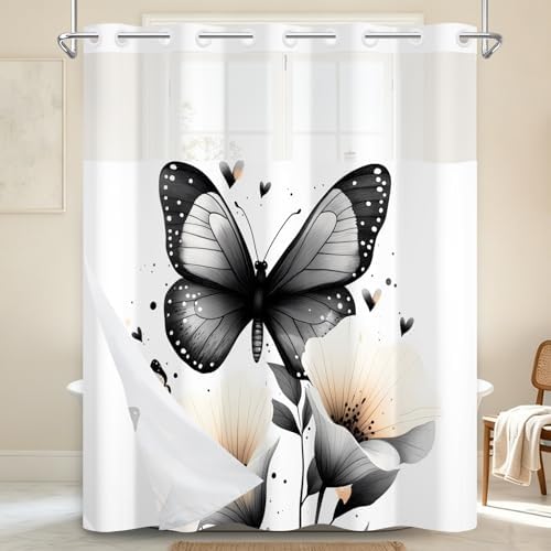 No Hook Shower Curtain with Snap in Liner 71x74 Inch
