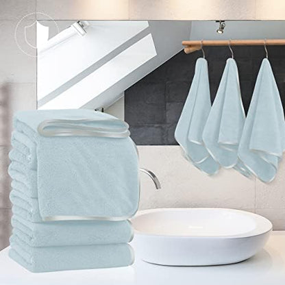 TENSTARS Silk Hemming Hand Towels for Bathroom - Quick Drying - Ultra Soft Microfiber Absorbent Towel for Bath Fitness, Gym, Shower, Hotel, and Spa - 16x28 Inch | Set of 6, Light Teal