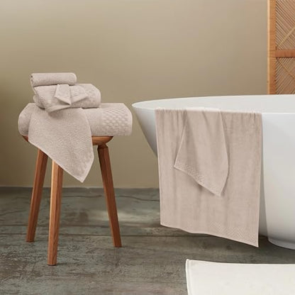 MyOwn Premium Cotton 6 Pack Towel Set for Bathroom, Contains 2 Bath Towels 28x55 inch, 2 Hand Towels 16x24 inch & 2 Wash Coths 12x12 inch, Ideal Everyday use, Compact & Lightweight - Tan