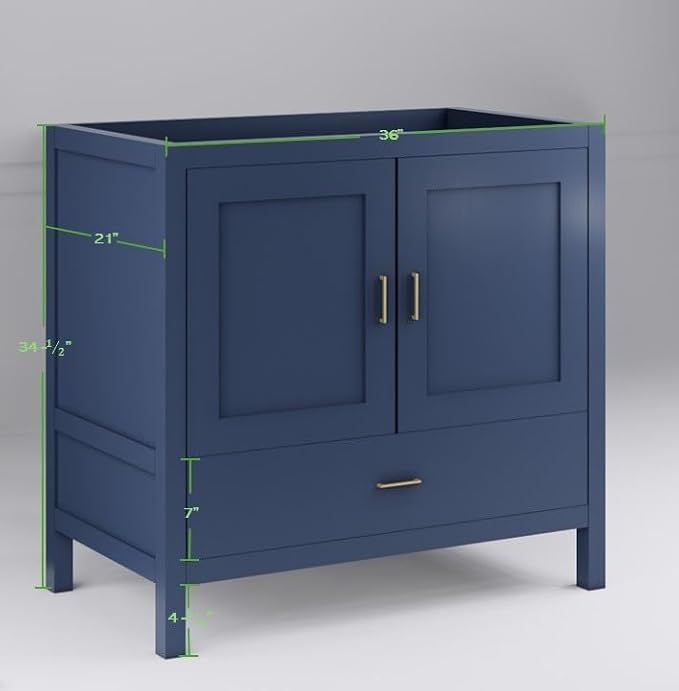 36" Blue Freestanding Bath Vanity with Bottom Drawer, Sink Base Cabinet Without Top (Blue Catalina, 36" Wx21 Dx34.5 H)