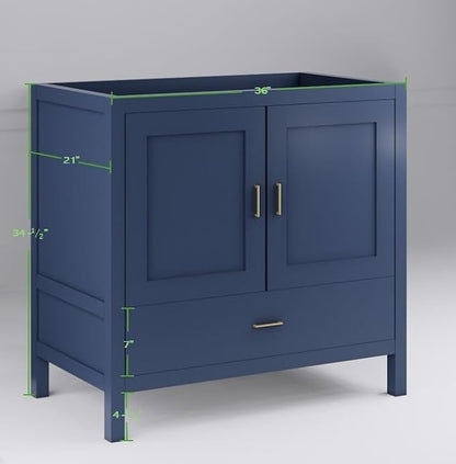 36" Blue Freestanding Bath Vanity with Bottom Drawer, Sink Base Cabinet Without Top (Blue Catalina, 36" Wx21 Dx34.5 H)